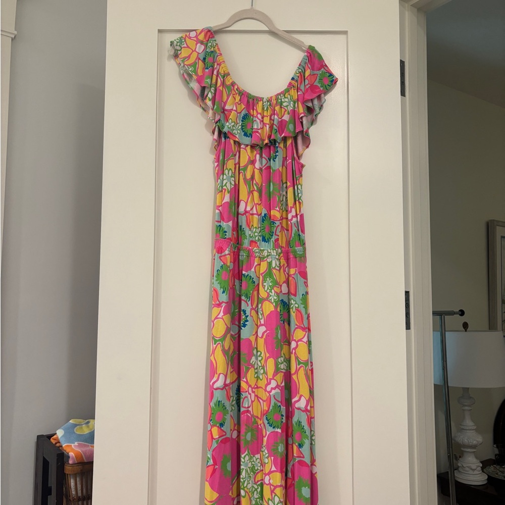 Lilly Pulitzer Vibrant Pink and Yellow Maxi Dress